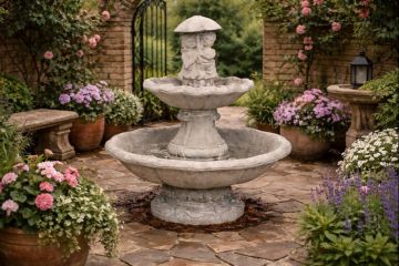 Medium 2 Tier / Kids with Umbrella Concrete Water Fountain
